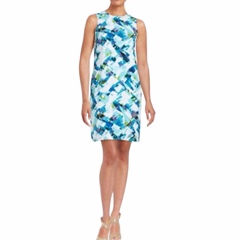 Calvin Klein Blue and Green Patterned Mini Dress